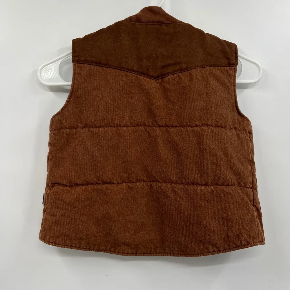 OshKosh 4 Puffer Vest Kids Brown Western Canvas Snap Front Ribbed Collar‎